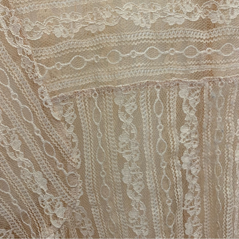 Free People Sheer Lace Boho Blouse Peach Boxy Top Large Romantic Festival - Picture 10 of 13
